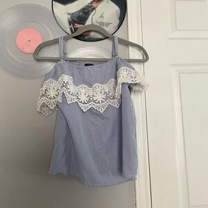 Iris Blue and White Off-Shoulder Blouse